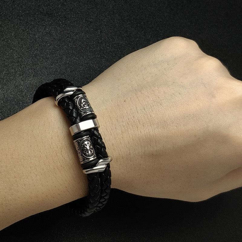 Viking Double Braided Leather Bracelet – 316L Stainless Steel Clasp | Men & Women Averon London