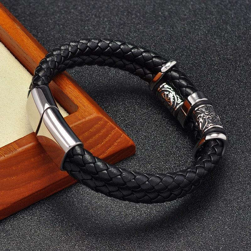 Viking Double Braided Leather Bracelet – 316L Stainless Steel Clasp | Men & Women Averon London