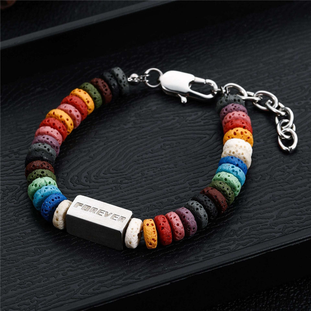 Natural Lava Flat Round Beads Mini Gemstone Bracelet Averon London