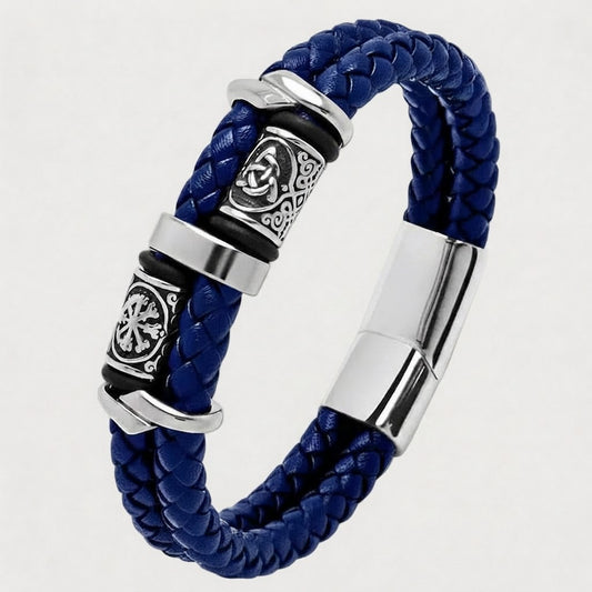 Viking Double Braided Leather Bracelet – 316L Stainless Steel Clasp