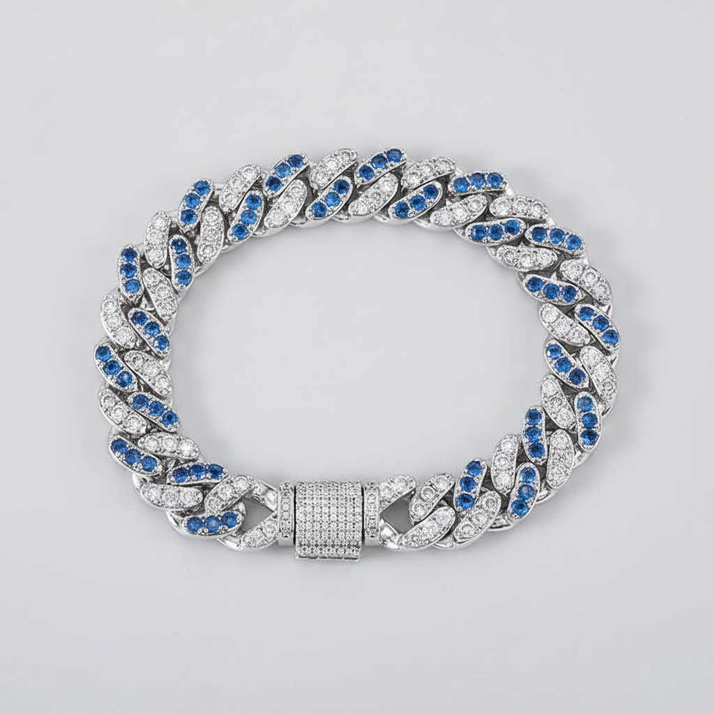 Two-tone Zircon Cuban Bracelet - Fundo Cinza Claro